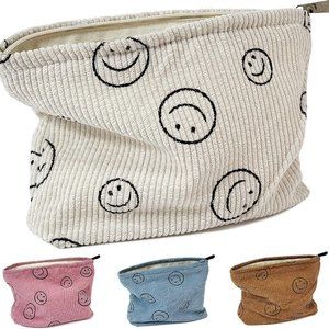 BEEKBING Smiley Face Corduroy Makeup Bag